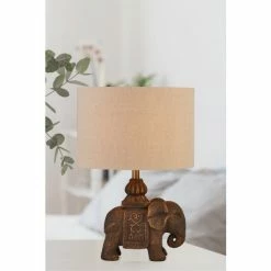 Searchlight Antique Brass Sunny Elephant Ceramic Table Lamp