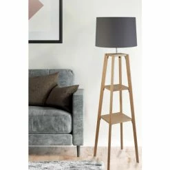 Searchlight Natural Smythe Wood Finish Shelf Floor Lamp