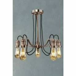 Searchlight Antique Copper Olivia 5 Light Cable Ceiling Light With Black Braided Fabric Cable