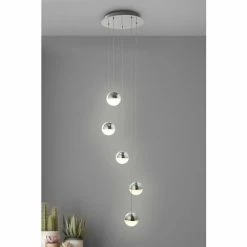 Searchlight Lexi 5 Light Chrome & Crushed Ice Effect Multi Drop Globe Ceiling Pendant