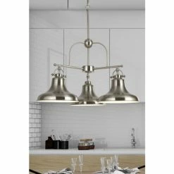 Searchlight Helix 3 Light Satin Silver Industrial Style Pendant