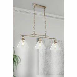 Searchlight Entwine 3 Light Antique Brass & Glass Bar Ceiling Pendant