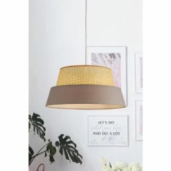 Searchlight Haven Rattan And Grey Linen Lamp Shade